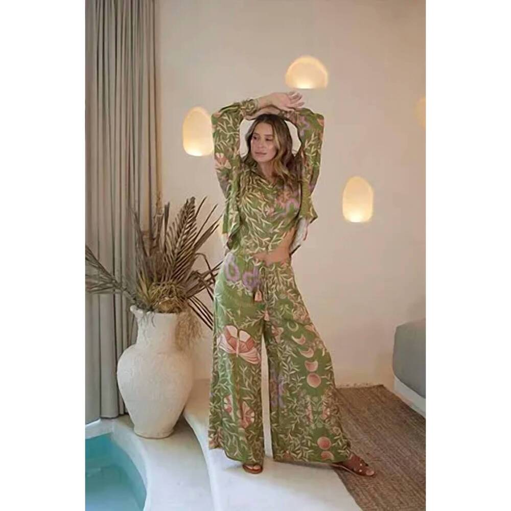 NEW Z&L EUROPE papillon wide leg pants in green